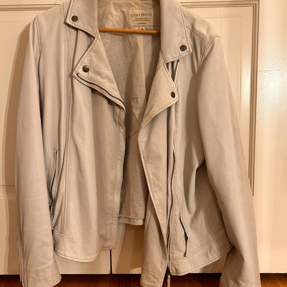 Lucky Brand 100% Lamb Leather White Moto Jacket